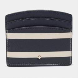 Pre Owned Kate Spade Navy Blue/White Stripe Leather Sunkissed Embellished Card Holder