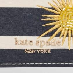 Pre Owned Kate Spade Navy Blue/White Stripe Leather Sunkissed Embellished Card Holder