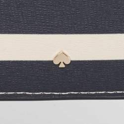 Pre Owned Kate Spade Navy Blue/White Stripe Leather Sunkissed Embellished Card Holder