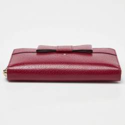 Kate Spade Burgundy Leather Bow Zip Around Wallet