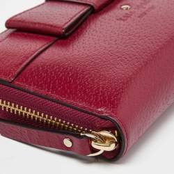 Kate Spade Burgundy Leather Bow Zip Around Wallet
