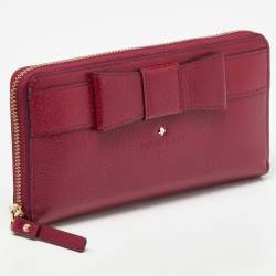 Kate Spade Burgundy Leather Bow Zip Around Wallet