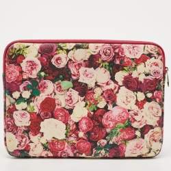 Pre Owned Kate Spade Pink Floral Print Leather Laptop Sleeve 