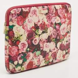 Pre Owned Kate Spade Pink Floral Print Leather Laptop Sleeve 