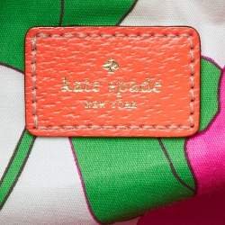 Kate Spade Beige/Neon Orange Wicker and Leather Bucket Bag