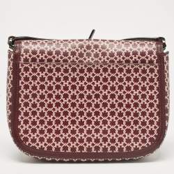 Kate Spade Burgundy Printed Coated Canvas Saddle Shoulder Bag
