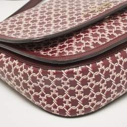 Kate Spade Burgundy Printed Coated Canvas Saddle Shoulder Bag