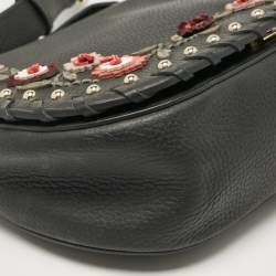 Pre Owned Kate Spade Black Leather Floral Applique Tressa Shoulder Bag