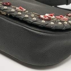 Pre Owned Kate Spade Black Leather Floral Applique Tressa Shoulder Bag