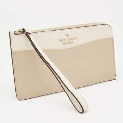 Kate Spade Beige/Cream Leather L Zip Wristlet Wallet