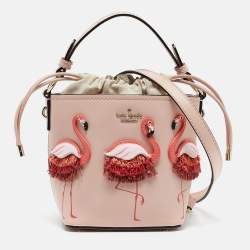 Kate Spade Pink Leather By The Pool Flamingo Pippa Bucket Bag
