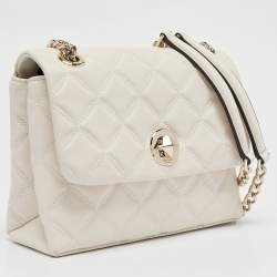 Kate Spade Ivory White Quilted Leather Natalia Flap Shoulder Bag