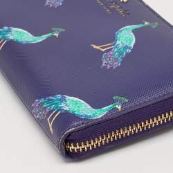 Pre Owned Kate Spade Purple Leather Peacock Print Zip Continental Wallet