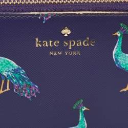 Pre Owned Kate Spade Purple Leather Peacock Print Zip Continental Wallet