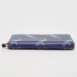Pre Owned Kate Spade Purple Leather Peacock Print Zip Continental Wallet