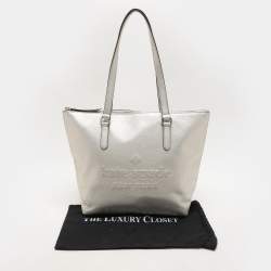 Kate Spade Silver Leather Larchmont Avenue Logo Penny Tote