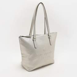 Kate Spade Silver Leather Larchmont Avenue Logo Penny Tote