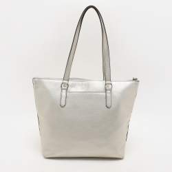 Kate Spade Silver Leather Larchmont Avenue Logo Penny Tote