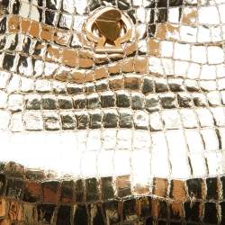 Pre Owned Kate Spade Gold Croc Embossed Patent Leather Small Romy Top Handle Bag