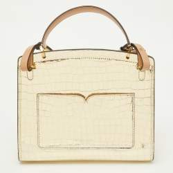 Pre Owned Kate Spade Gold Croc Embossed Patent Leather Small Romy Top Handle Bag