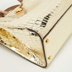 Pre Owned Kate Spade Gold Croc Embossed Patent Leather Small Romy Top Handle Bag