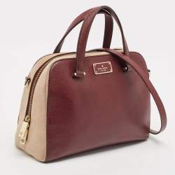Kate Spade Burgundy/Beige Leather and Suede Satchel