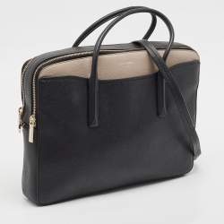 Pre Owned Kate Spade Black/Beige Leather Margaux Universal Laptop Bag