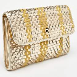 Kate Spade Tri Color Woven Laminated Leather and Fabric Paola Clutch