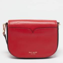 Pre Owned Kate Spade Red Leather Small Lula Saddle Crossbody Bag