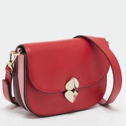 Pre Owned Kate Spade Red Leather Small Lula Saddle Crossbody Bag