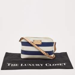 Pre Owned Kate Spade White/Blue Leather Wellesley Hanna Stripe Crossbody Bag