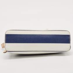 Pre Owned Kate Spade White/Blue Leather Wellesley Hanna Stripe Crossbody Bag
