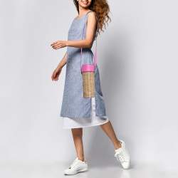 Kate Spade Pink/Beige Wicker Print Leather Pack a Picnic Champagne Bag
