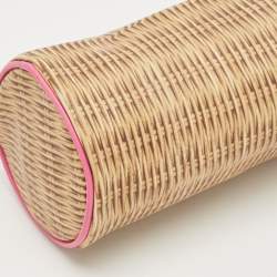 Kate Spade Pink/Beige Wicker Print Leather Pack a Picnic Champagne Bag