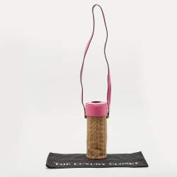 Kate Spade Pink/Beige Wicker Print Leather Pack a Picnic Champagne Bag