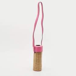 Kate Spade Pink/Beige Wicker Print Leather Pack a Picnic Champagne Bag