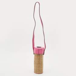 Kate Spade Pink/Beige Wicker Print Leather Pack a Picnic Champagne Bag