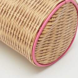 Kate Spade Pink/Beige Wicker Print Leather Pack a Picnic Champagne Bag