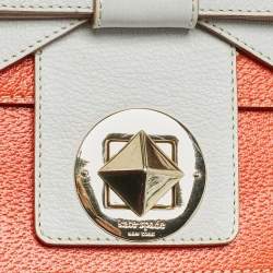 Kate Spade Orange/White Leather Wrapping Party Gift Top Handle Bag