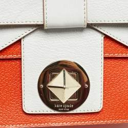 Kate Spade Orange/White Leather Wrapping Party Gift Top Handle Bag