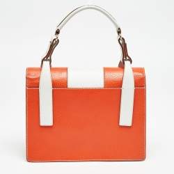 Kate Spade Orange/White Leather Wrapping Party Gift Top Handle Bag
