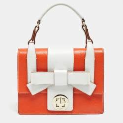 Kate Spade Orange/White Leather Wrapping Party Gift Top Handle Bag