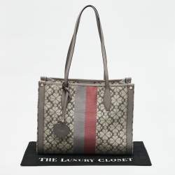 Kate Spade Grey Canvas and Leather  Flower Stripe Market Tote 