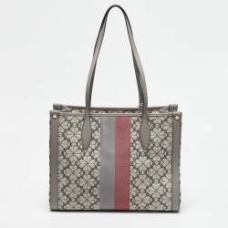 Kate Spade Grey Canvas and Leather  Flower Stripe Market Tote 