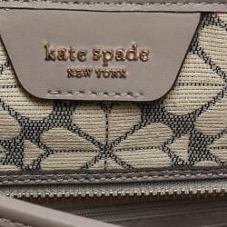 Kate Spade Grey Canvas and Leather  Flower Stripe Market Tote 