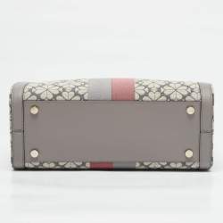 Kate Spade Grey Canvas and Leather  Flower Stripe Market Tote 