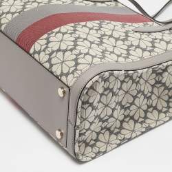 Kate Spade Grey Canvas and Leather  Flower Stripe Market Tote 
