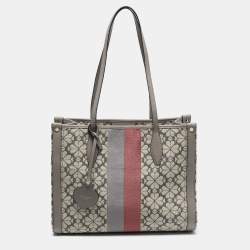 Kate Spade Grey Canvas and Leather  Flower Stripe Market Tote 