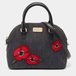 Kate Spade Navy Blue Denim and Leather Mini Carli Groove Street Poppy Bag
