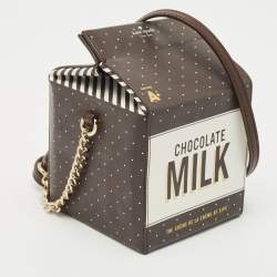 Kate Spade Choco Brown Leather Milk Carton Printed Crossbody Bag